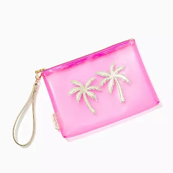 Lilly Pulitzer Pink Shandy Palm Tree Jelly Wristlet pouch NEW - Picture 4 of 4